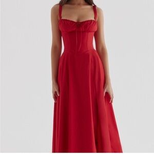 Mable Red Milkmaid Dress with Ruched Bust